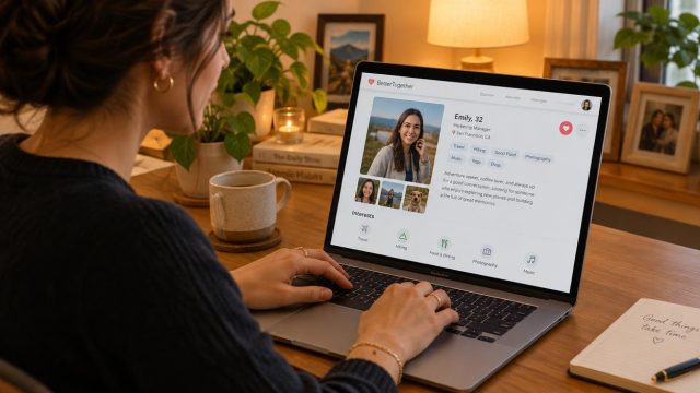 Persona valuta il proprio profilo per incontri online seri